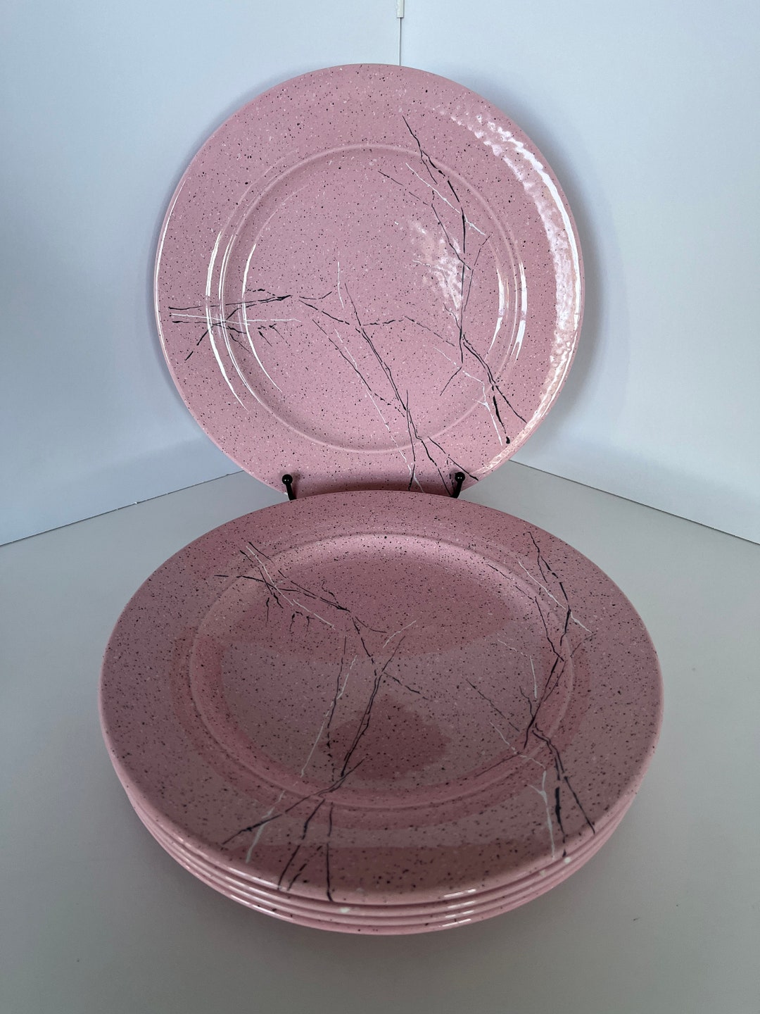 Pink Paint Splatter Plates Set of 5/vtg PIER 1 From the Etsy