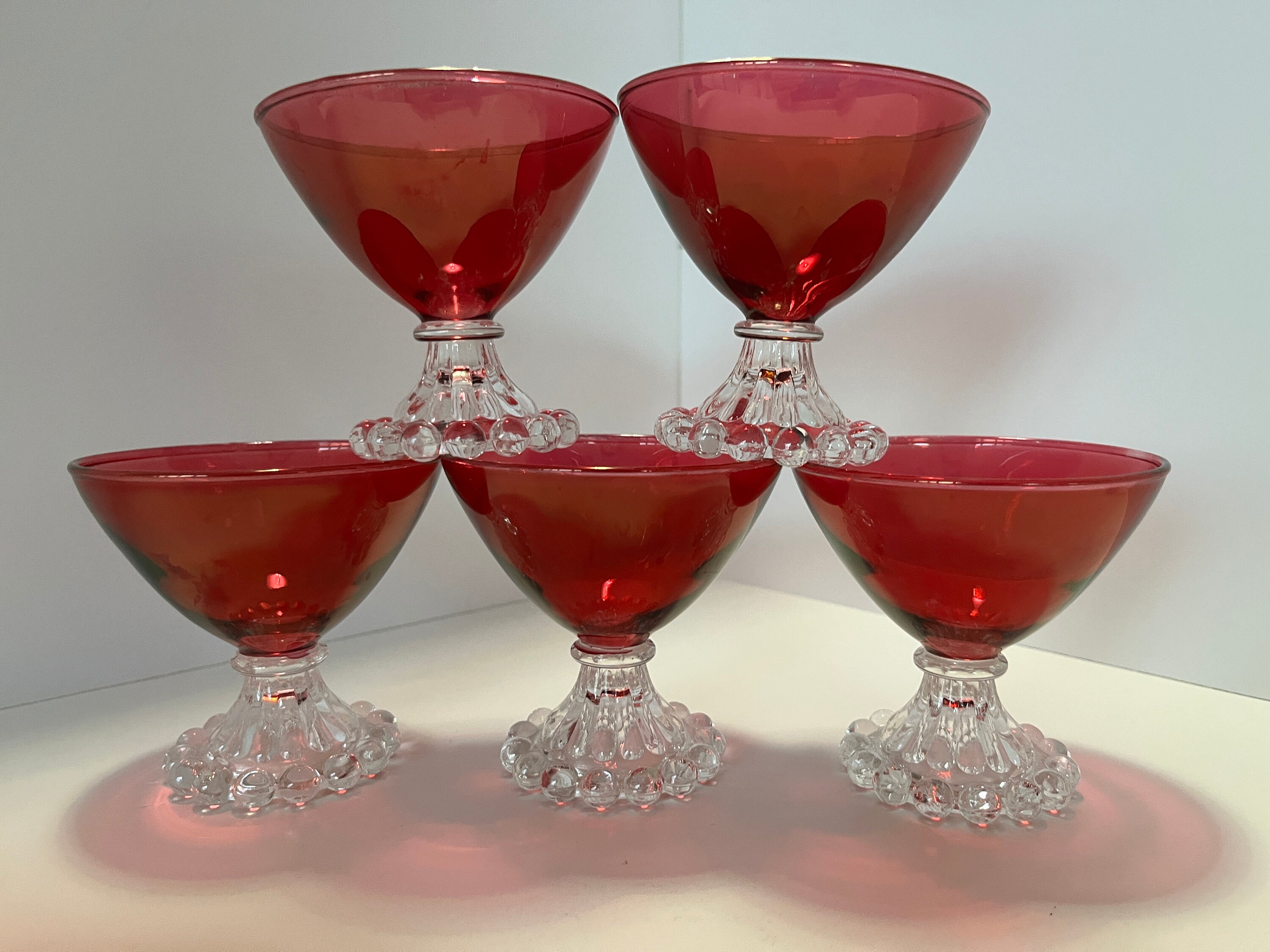 Mid Century Modern MCM Frosted Silver Striped Martini Glass Red Stem 5 –  Shop Cool Vintage Decor