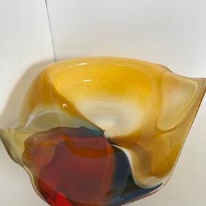 Willsea & O&#39;Brien Handblown 14&#39;&#39; Art Glass Centerpiece Bowl-Signed by artist-Home Decor-Pedestal bowl-Handblown glass-1 of a kind-Fine Art