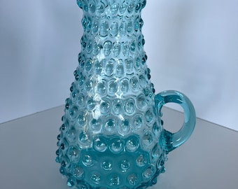 Blue Hobnail Glass Pitcher/Vintage/Bubble Glass/Aqua Blue Glass/Handled Pitcher/vintage glassware/colored glassware/Housewarming gift/VTG