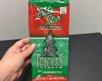Vintage Christmas 18&#39;&#39; Icicles by Brite Star/VTG Silver Tinsel/Retro Christmas Tree Strands/NOS/Kitschy Holiday/Flame Resistant/1000 strands
