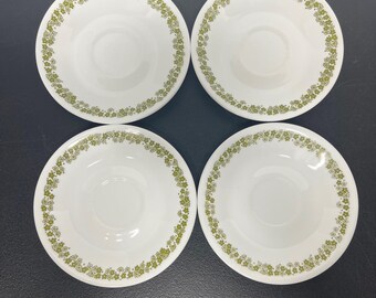 Set of 4 Vintage Corelle Spring Blossom Green-crazy Daisy Saucers