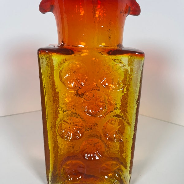 RARE/Vintage Tangerine (Amberina) 2-sided pitcher by Blenko Glass Company #6812/textured double spout water bottle/starburst/thumbprint/1968