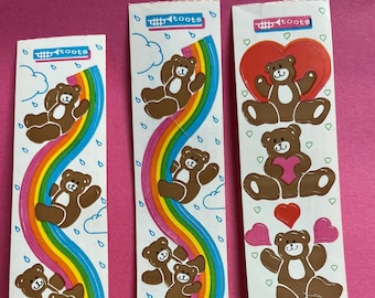 Vintage Toots Cardesign Teddy Bear Sticker Strips - 80s Pegasus & Rainbow
