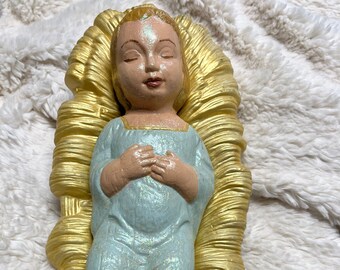 Nativity Baby Jesus Ceramic Christmas Nativity Large Manger Centerpiece 12” hand painted