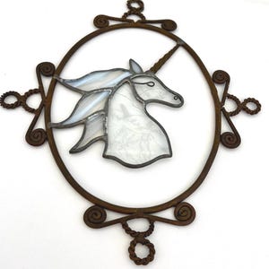 Stained Glass Unicorn Vintage Metal Oval Ornate Design Sun Catcher stained glass glass wall hanging Sun Catcher