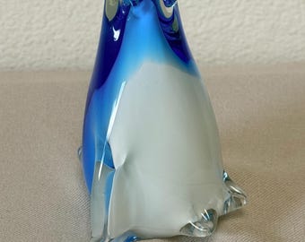 Vintage Murano Art Glass Penguin, Blue and White, Home Decor