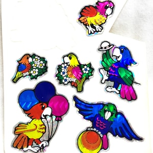 Vintage Stickers Prismatic Stickers Vintage Stickers from the 1980’s Cute Butterfly Birds Parrots Rainbow Panda You Choose