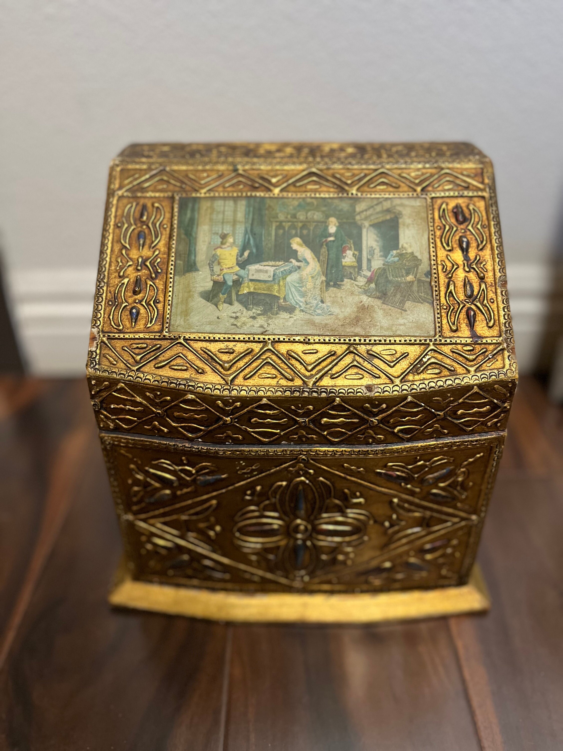 Vintage Florence Italian Franco Green Tissue Wood Box & Small Gold Jewelry  Box