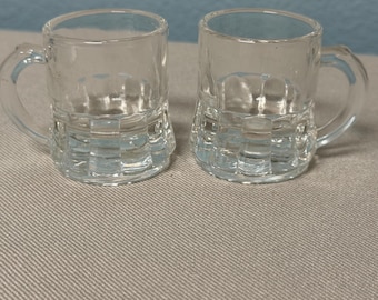 Juego de vasos de chupito en miniatura de Federal Glass, tipo jarra de cerveza, de colección de mediados del siglo XX.