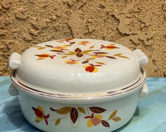 Vtg Hall Jewel Tea Autumn Leaf Mary Dunbar Round Covered Casserole w/Lid 2 Qt Bakeware Baking Dish with Lid
