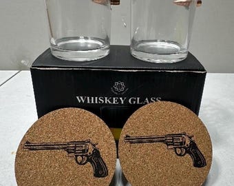 Whiskey Glass Set with Coasters Real Copper Bullet Flower of Life