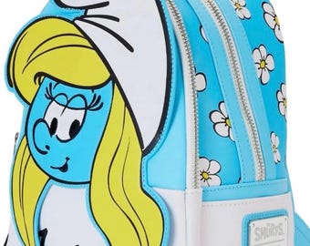 Smurfette Backpack Purse: 80s Cartoon Blue & White