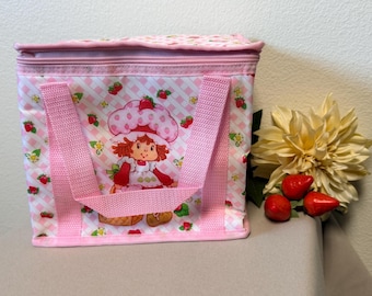 Strawberry Shortcake Soft Lunch Bag  Zipper Tote Lightweight Pink and white