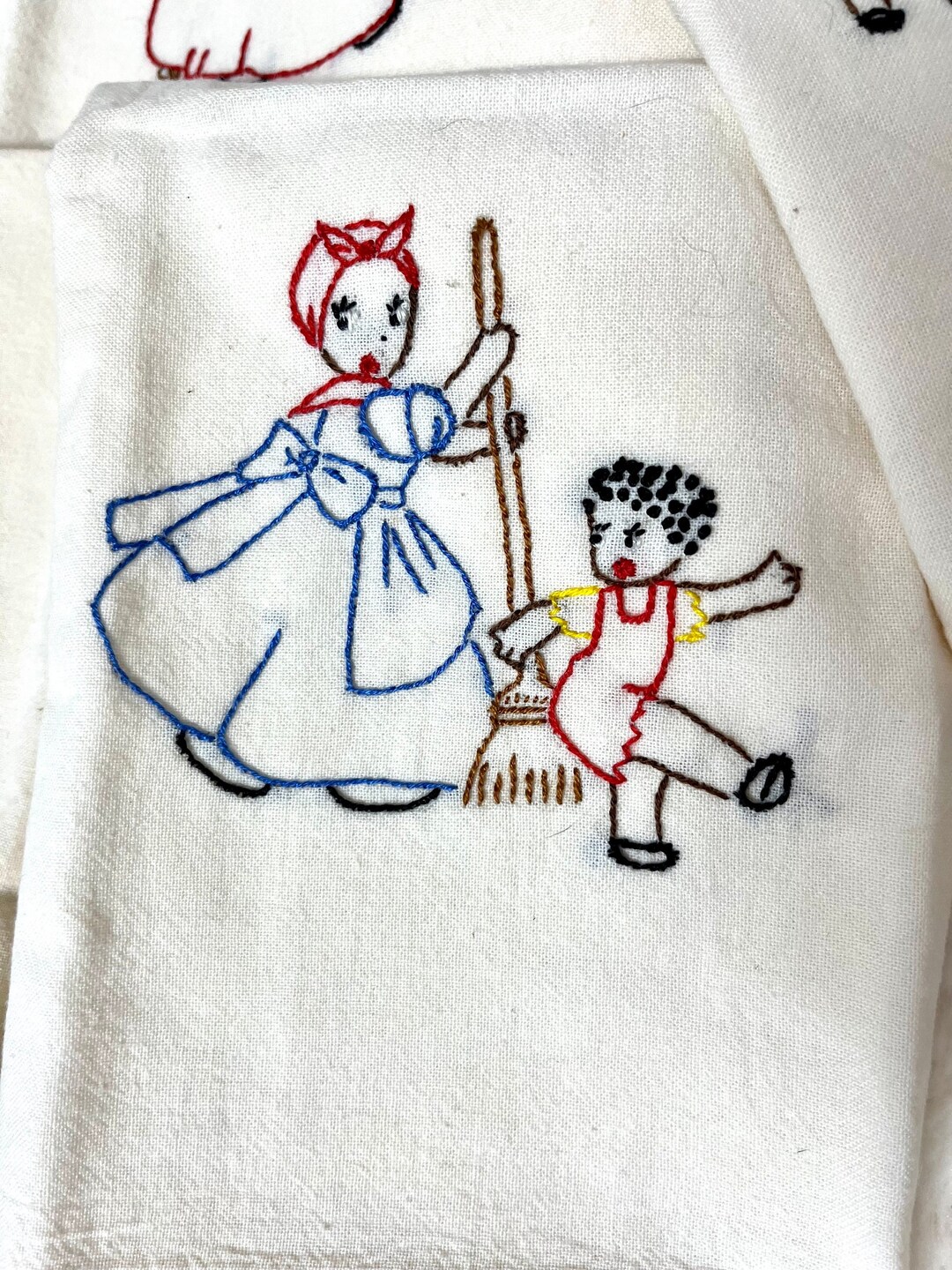 Vintage Hand Embroidered Tea Towels Set of 5 Unique Rare Design Hand