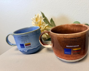 Vajillas Corona Colombia handmade Stoneware Pottery Coffee Mug Brown and Blue You Choose