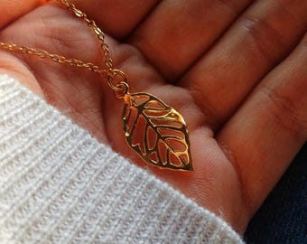Palm Leaf Charm Gold Chain Necklace, Handmade Dainty Jewellery