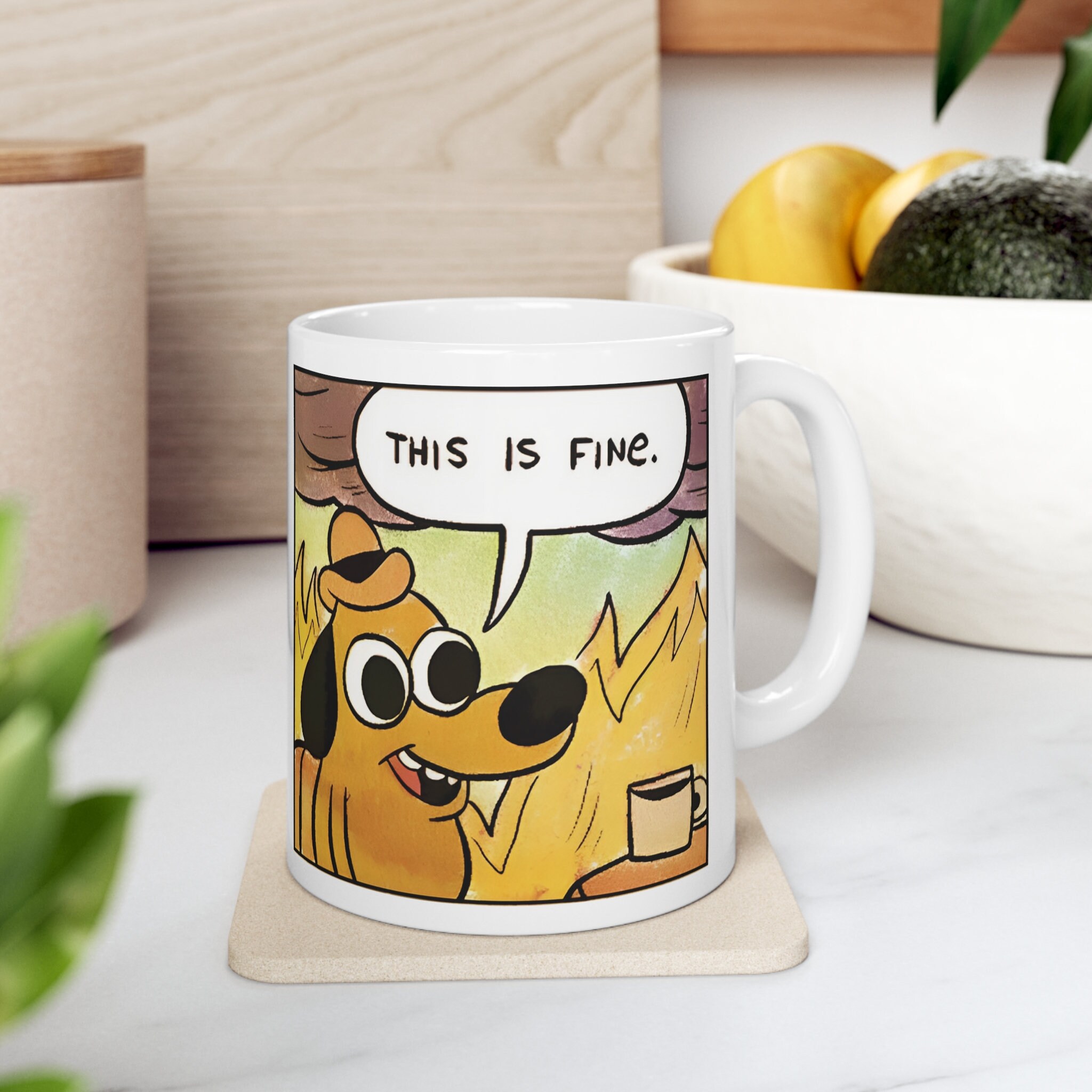 ThisFine This Is Fine mug,funy Mug Travel Coffee Mug for Men Women 11 Ounce Ceramic Tea Cup,funy Inspirational Gifts Black