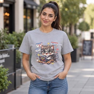 Cute Gamer Cat Code Error T-Shirt | 404, System Crash, Retro Console