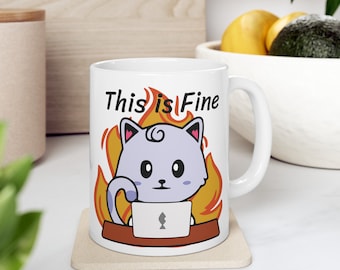 This is Fine Cat Meme Mug: Funny Sarcastic Office Gift