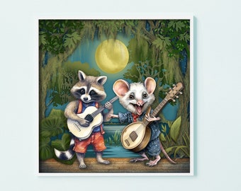 Raccoon Possum Whimsical Musical Animal Print, Modern Wall Decor, Woodland Animals, Nursery Art, Playroom, Classroom, Music Room, Birthday