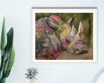 Extinct White Rhino Fine Art Print - Giclee Art Reproduction - Endangered Species Rhinoceros - Wall Decor Canvas Painting