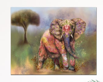 African Elephant Fine Art Canvas - Original Art Reproduction - Endangered Animal Species - Wall Decor Stretched Canvas Painting Free Ship