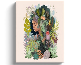 Canvas Botanical Woman Portrait, Modern Art, Floral Feminist Wall Art, Keep Growing, Housewarming Gift, Art Gift for Women, Birthday Gift