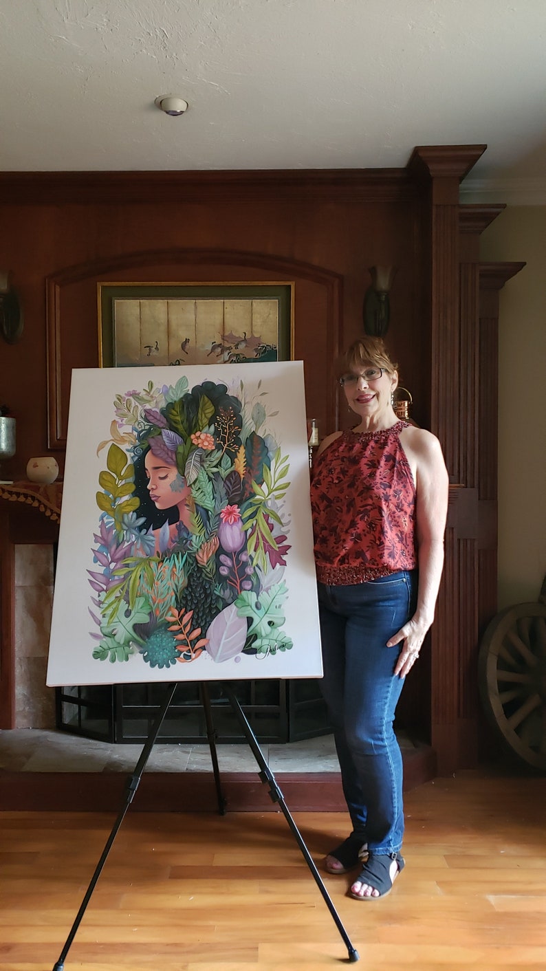 WALL CANVAS Botanical Woman Portrait, Modern Art, Floral Feminist Art, Keep Growing, Housewarming, Artsy Boho Gift for Women, Birthday Gift image 10
