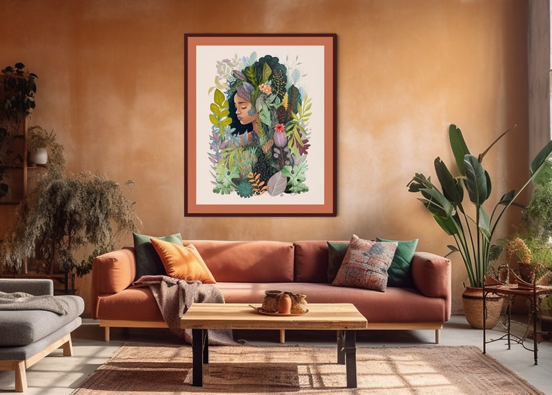 WALL CANVAS Botanical Woman Portrait, Modern Art, Floral Feminist Art, Keep Growing, Housewarming, Artsy Boho Gift for Women, Birthday Gift image 6