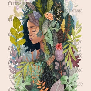 WALL CANVAS Botanical Woman Portrait, Modern Art, Floral Feminist Art, Keep Growing, Housewarming, Artsy Boho Gift for Women, Birthday Gift image 5