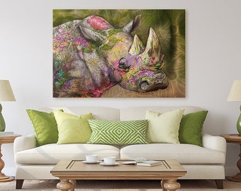 Extinct White Rhino Fine Art Canvas - Original Art Reproduction - Endangered Species Rhinoceros - Wall Decor Stretched Canvas Painting