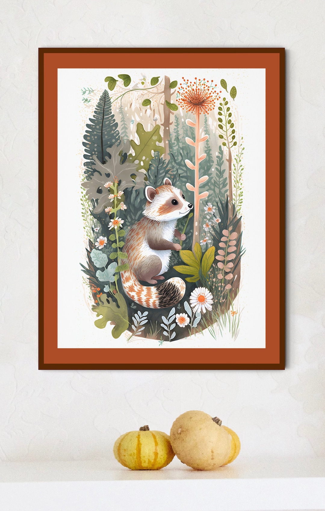 Woodland Nursery Print, Red Panda in Forest Painting, Childs Room Wall