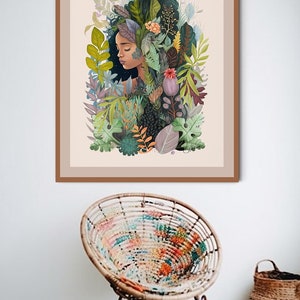 WALL CANVAS Botanical Woman Portrait, Modern Art, Floral Feminist Art, Keep Growing, Housewarming, Artsy Boho Gift for Women, Birthday Gift image 7