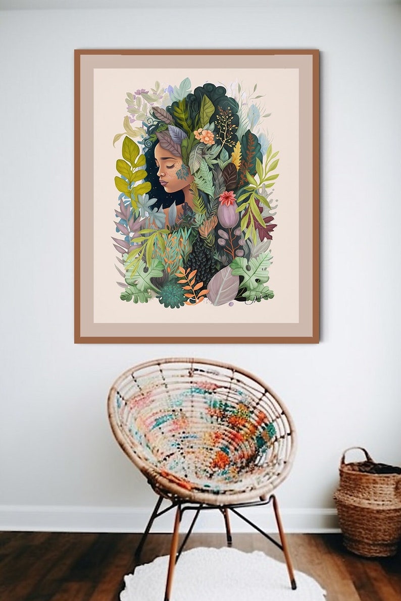 WALL CANVAS Botanical Woman Portrait, Modern Art, Floral Feminist Art, Keep Growing, Housewarming, Artsy Boho Gift for Women, Birthday Gift image 7