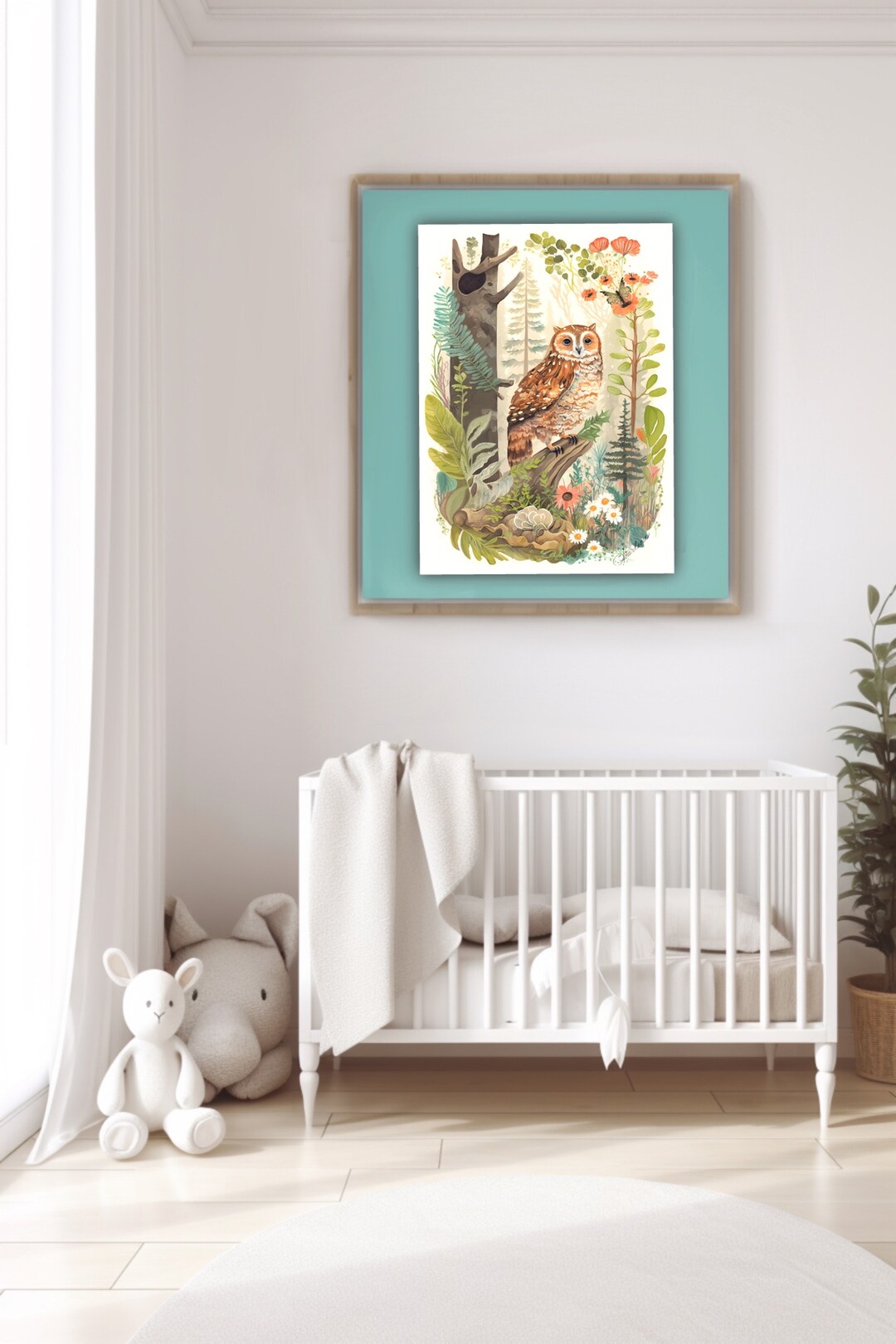 Owl Art Print, Woodland Animal Nursery Wall Art, Nature Decor, Baby