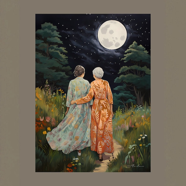 Walking Each Other Home Spiritual Journey Women Wisdom Fine Art, Modern Wall Art, Mother Daughter Best Friend Gift, Living Room Office Home