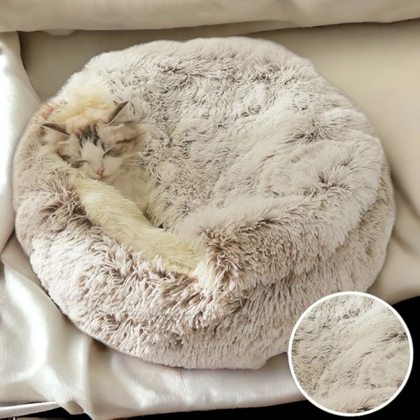 Lit doux pour chat et chien, coussin rond chaud d'hiver pour chien et chiot, coussin de couchage Long en peluche, tapis pour animaux de compagnie, maison