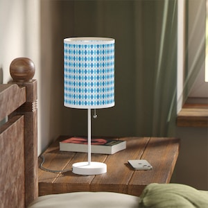 Stylish Table Lamp, Modern Home Decor, Blue Diamond Pattern, Nightstand Lighting, Unique Gift Idea, US/CA Plug