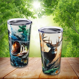 Nature-Inspired 20oz Tumbler, Outdoor Adventure Mug, Wildlife Themed Drinkware, Fishing Gift, Hunting Accessories, Fall Decor