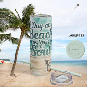 Beach-Themed Skinny Tumbler, A Day at the Beach, Beach Lover Gift, Summer Sipper, Coastal Decor, Travel Mug
