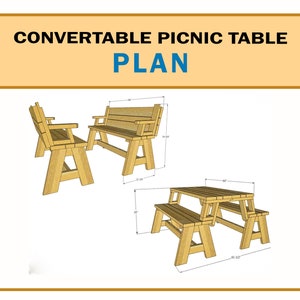 Convertible Picnic table, Picnic Table plans, Patio Furniture PDF Instant Download image 5