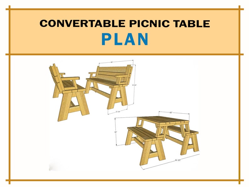 Convertible Picnic table, Picnic Table plans, Patio Furniture PDF Instant Download image 5