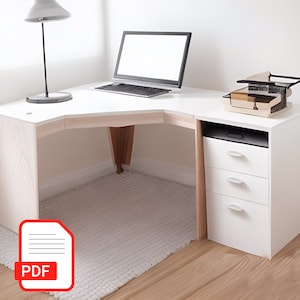 Lot DIY de 2 bureaux d'angle et tiroirs en bois plans de construction numériques-meubles en contreplaqué-bureau avec tiroirs Plan PDF