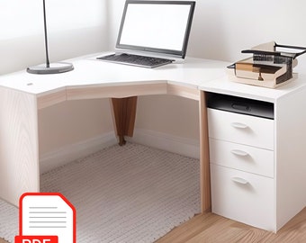 DIY Bundle of 2- Corner desk & wood desk drawers Digital Build Plans- plywood furniture-  desk with drawers PDF Plan