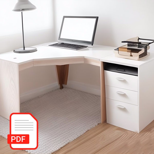 DIY Bundle of 2- Corner desk & wood desk drawers Digital Build Plans- plywood furniture-  desk with drawers PDF Plan