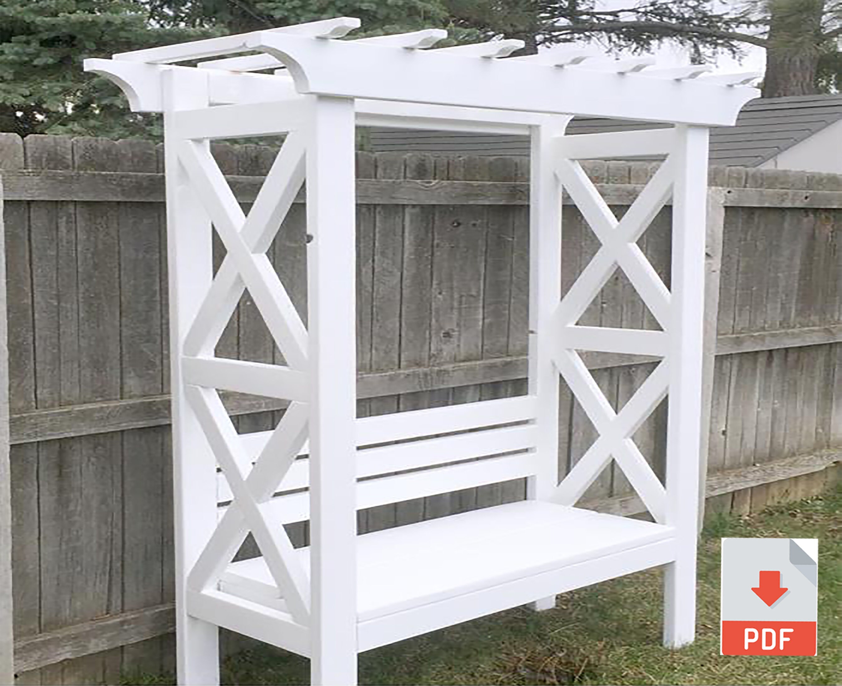 Wood Arbor With Bench Plan/trellis Plan/planter Arbor Etsy