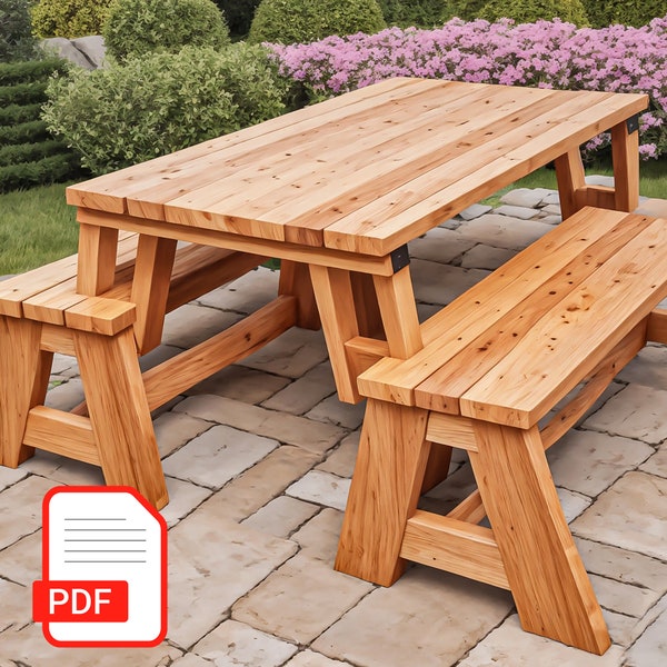 Table de pique-nique convertible, plans de table de pique-nique, meubles de jardin - PDF à télécharger instantanément !