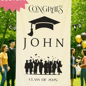 Personalized Graduation Banner, Custom Graduation Party Decor, Linen Tapestry Sign with Name & Year, Congrats Graduate Banner 2025,