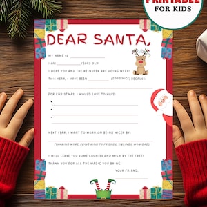 Süßer Brief an Santa Kindervorlage, Weihnachtswunschliste, druckbarer Weihnachtsbrief, Kinder-Weihnachtsaktivität, nachdenklicher & dankbarer Weihnachtsbrief